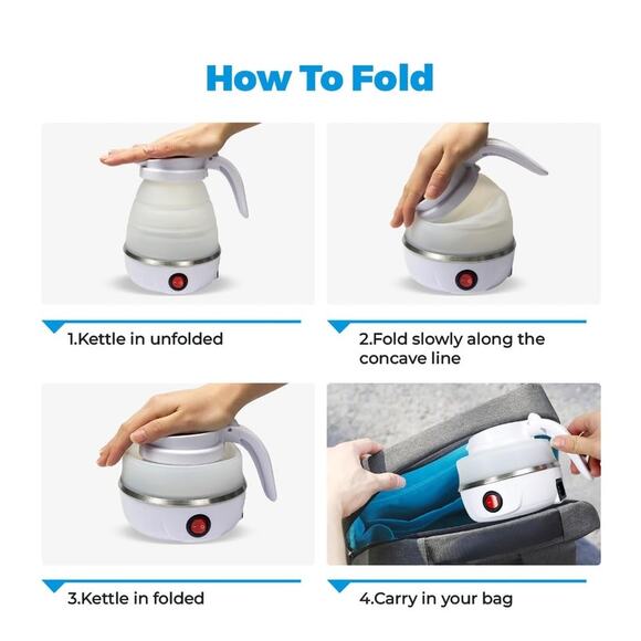 Foldable Electric Kettle Portable Collapsible 600ML Auto Shut-Off, 110V Silicone - Picture 6 of 7